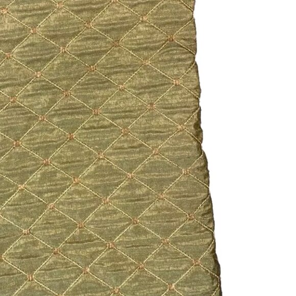 2 Designer Drapes in Green & Gold Faux Silk Quilted Panels Curtains Diamond Pair - Picture 2 of 6